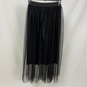 Black Sheer Mesh Witchy Costume Midi Skirt Elastic Waist Satin Lining Size XS